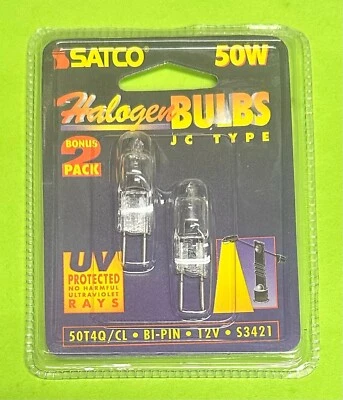 SATCO S3421 2-PACK 50W 12V 50T4/CL 50 WATT HALOGN BI-PIN GY6.35 BASE LIGHT BULB - Image 1 of 2