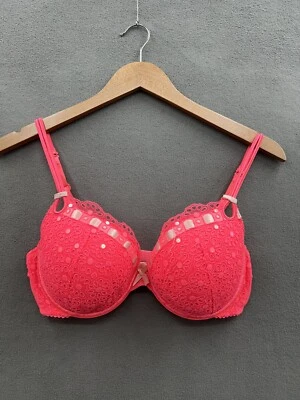 Victoria’s Secret Demi Bra 34DD Bright Orange With Ribbon Lace And Sequins - Image 1 of 4