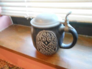 Vintage German Lidded Beer Stein Ornate with Pewter Lid 4.5" Tall - Picture 1 of 3
