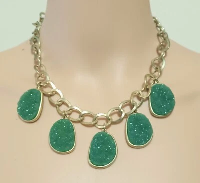 Gold Link Chain and Green Druzy Statement Necklace - Image 1 of 4