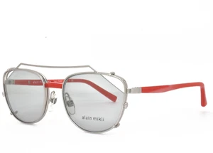 ALAIN MIKLI CLIP-ON SUNGLASSES EYEGLASSES MATTE SILVER RED 52-18-140 2024 004 - Picture 1 of 5