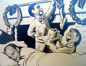 Vintage Edgar Bergen, Charlie und Mortimer - Weihnachtskarte Prototyp Layout - Bild 1 von 8