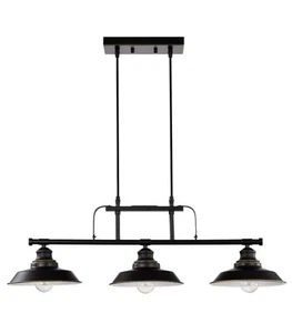 Jushua 3-Light Matte Black Dimmable Industrial Kitchen Island Pendant with Shade - Picture 1 of 8