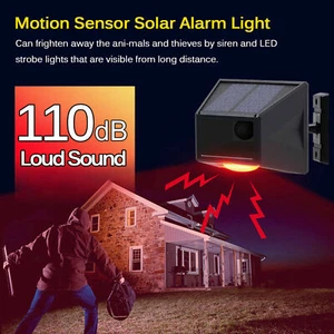 Wireless Solar Alarm Motion Sensor 129dB Loud Siren Outdoor Remote Control - Picture 1 of 12