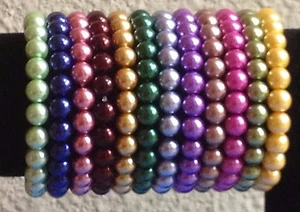 Gorgeous NEW multi color glass pearl beaded Stretch Bracelets 8mm - Picture 1 of 3