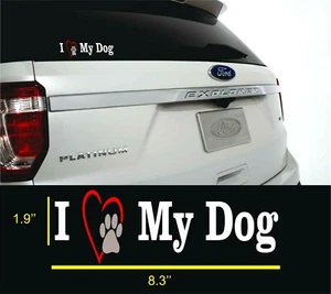 I Love my dog - PAW PRINT HEART Vinyl Decal - Car Window Sticker - Picture 1 of 1