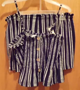 Blue & White Striped 2 pc SMOCK Short SET~Junior Size LARGE (11-13)~ NEW w/tag - Picture 1 of 2