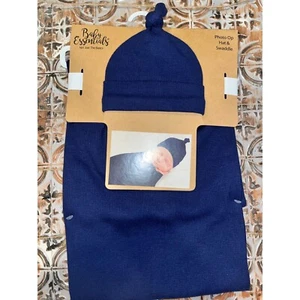 Baby Essentials Hat and Swaddle NIP Navy Blue - Picture 1 of 3