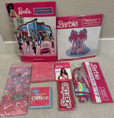 Nova Barbie Malibu Peça Central de Festa Decoração de Mesa Banner Guardanapos Faixa Toalha de Mesa - Imagem 1 de 4