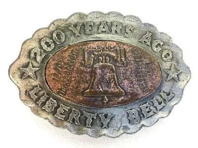 Belt Buckle Oval Patina Mixed Metal 200 Years Ago Liberty Bell  - Image 1 of 4