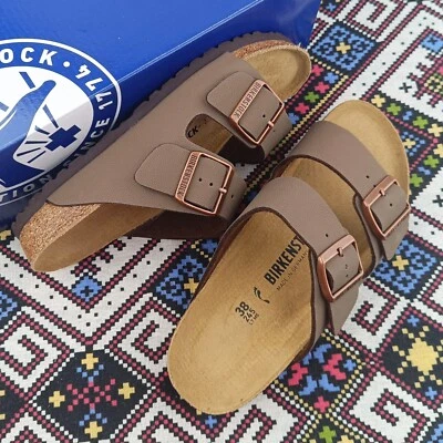 Birkenstock Arizona Mocha Birko-Flor Comfort Leather Sandals Men's Women's Shoes - Image 1 of 4
