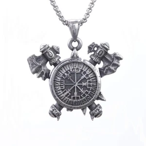 Collar Colgante Acero Inoxidable Vikingo Hacha Odín Triquetra Trinidad Nudo Escudo - Imagen 1 de 5