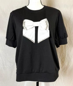 On 12th Young Contemporary Womens XL Black Bow Rhinestone Sweatshirt NWT - Picture 1 of 7