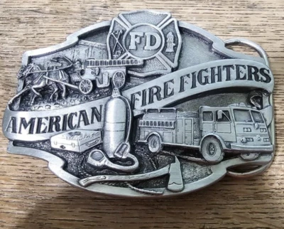 American Fire Fighters 1988 peltre y hebilla de cinturón esmaltada negra - totalmente nueva Foto 1 de 2