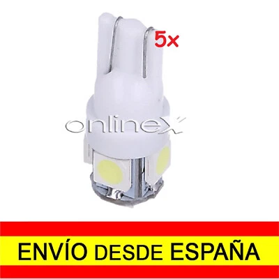 5x Bombillas LED Coche T-10 W5W 5 SMD 12V Luz Blanca Tipo XENON 6000K 5x a2537 - Imagen 1 de 4