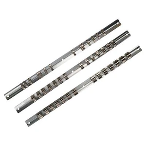 3pc Socket Storage Holder Organiser Rails For 1/4, 3/8 and 1/2 Sockets 42 Clips - Picture 1 of 3