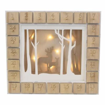 Weihnachts-Adventskalender "Wald" aus Holz 7 LED Batterie Timer Weihnachten - Bild 1 von 4