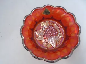 Vintage Fenton Ruby Red Iridescent Carnival Glass Dish Grapes Glows 6” - Picture 1 of 4