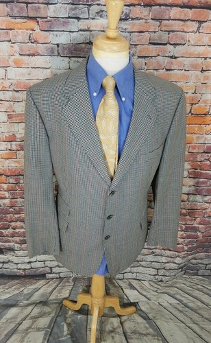 Blazer vintage Burberry 46R rosso scuro bianco a quadretti lana 3 bottoni nuovo di zecca