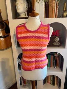 Free Assembly Womens Striped Pink Sweater Tank Sz S Art Hoe Retro Twee - Picture 1 of 7