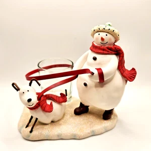 Hallmark Snowman Walking Dog Tealight Votive Candle Holder Winter Christmas - Picture 1 of 8