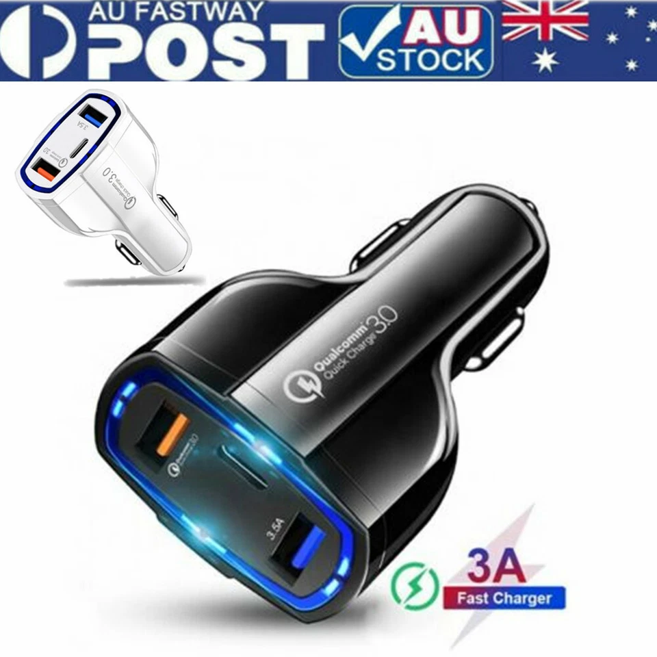 3 Port USB & Tpye C Fast Car Charger 3.1A USB Quick Charger QC3.0 Lighter Socket - image 1 of 4