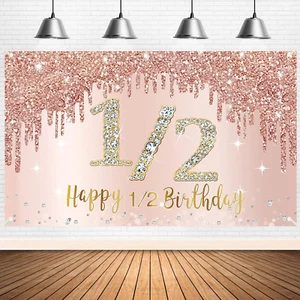 Happy 1/2 Birthday Banner Backdrop Decorations for Girls, Rose Gold Half Birthda - Picture 1 of 12