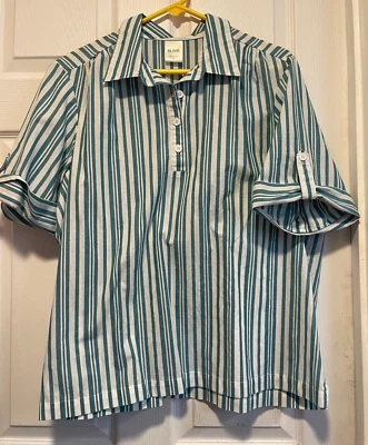 BLAIR 上衣衬衫衬衫 XL 12 胸围 50 长度 27 蓝色白色条纹标签袖 — 第 1/3 张图片