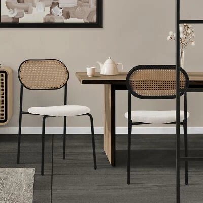 Juego de 2x Sillas de comedor/salón tapizadas beige asiento con respaldo curvado - Imagen 1 de 4