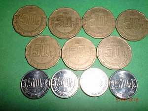 MÉXICO - 11 "50 CENTAVOS" MONEDAS ANTIGUAS Y NUEVAS - TODAS DIFERENTES - 2003-2014#11BW - Imagen 1 de 3