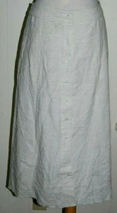 Mod Ref Linen Cotton Ivory Black Stripe Full Button Raw Hem A Line Skirt Large - Picture 1 of 5