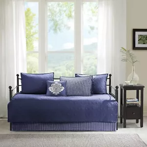 Madison Park Cotton Daybed Cover Set Quebec Navy 6 Piece NEW All Season Bedding - Picture 1 of 10