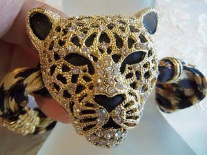 QVC Chunky Large Sparkly Gold Plated Panther Cat Bracelet Unworn Gorgeous - Picture 1 of 8