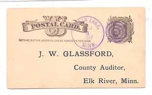 U.S.A. 1887 1c TARJETA USADA LAGO CLARO - MALVA BULLSEYE - Imagen 1 de 2