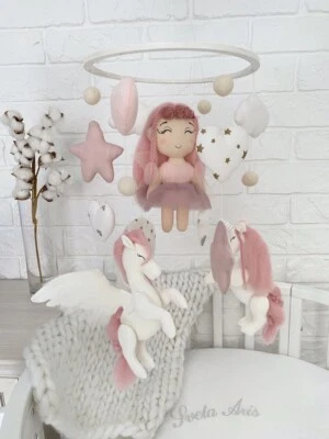 Móvil de bebé de hadas, móvil de guardería unicornio, decoración de cuna Pegaus, regalo de baby shower Foto 1 de 4