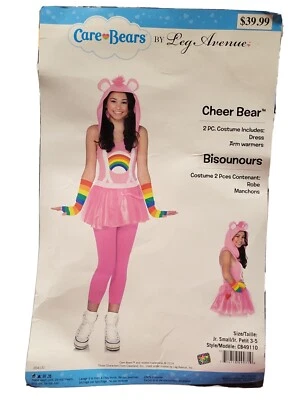 New$40 Care Bears Cheer Costume Tutu Pnk Rainbow Sm 3-5 Hood Dress, Gloves, Tail - Image 1 of 4