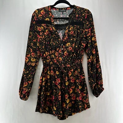 Mameluco Oliveaceous Talla S Campesino Boho Floral Manga Larga Crepé Negro Naranja Foto 1 de 4