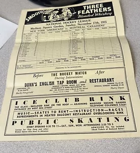 NHL Nov. 17th, 1935 NY Rangers Toronto Montreal Candiens Folleto de Puntuación Sin Puntuación - Imagen 1 de 7
