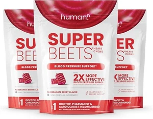 SuperBeets Heart Chews 180 Ct - Non-GMO Nitric Oxide Blood Pressure Support - Picture 1 of 10