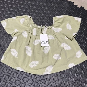Zara Mädchen Bluse mit Raffung und besticktem Blattmuster Größe 13-14 Neu mit Etikett - Bild 1 von 9