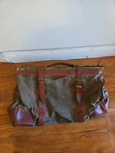 Vintage Sandast braune Reisetasche - Lederriemen + Schnalle - Made in USA - kariert - Bild 1 von 23