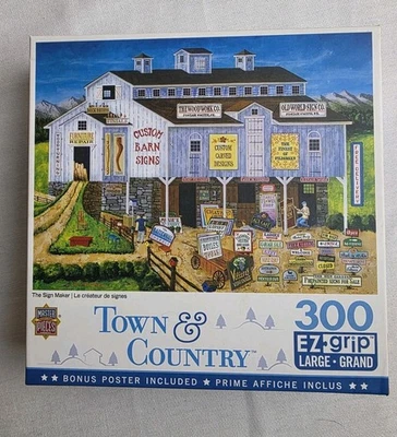 MasterPieces Town & Country 'Sign Maker' 300pc ... counted Complete w/poster - Image 1 of 4