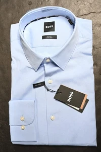 Hugo Boss Mens Hank Kent Slim Fit Pastel Blue Easy Iron Cotton Dress Shirt 41 16 - Picture 1 of 6