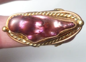 Lila Biwa Perle Messing Kupfer & Deutsch Silber Ring Größe 8 - Bild 1 von 7