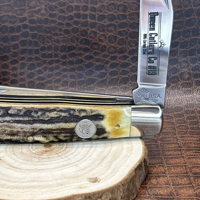 Queen Cutlery USA - Genuine Stag - Trapper Folding Pocket Knife - QGSH54 - Image 1 of 4
