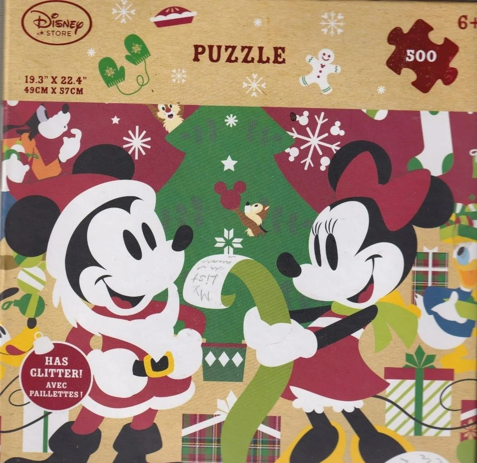 Disney Store 500 Pc Jigsaw Puzzle Mickey and Minnie Christmas - Image 1 of 1