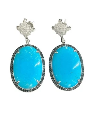 Rarities Cabochon Multigemstone  Drop Dangle Pierced Blue Howlite Earrings $749 - Image 1 of 4