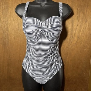 Nip Tuck Navy Blue & White Stripe One Piece Swimsuit Size 6 Bathing Suit - Picture 1 of 13