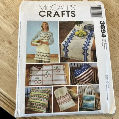 McCalls Crafts Pattern 3694, Huck Weaving Crafts Placemat Apron Heart Pillow - Image 1 of 4