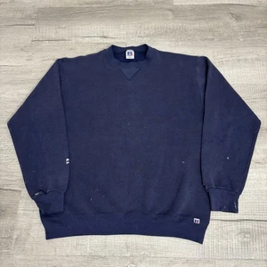 Vintage 80s Russell Athletic Navy Blue Paint Splatter Distressed Crewneck Mens M - Bild 1 von 12